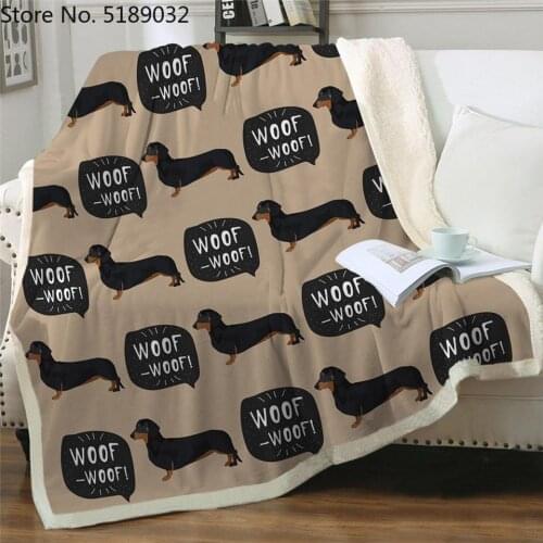 US Dropshipping Blanket Thick Double-layer Plush Dachshund Sausage Print Carry Blanket Tapestry Wholesale