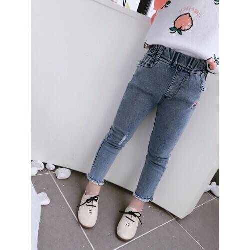 Spring And Autumn New Style Childrens Comfortable All-match Jeans Girls Cute Sweet FLower Pattern Pants