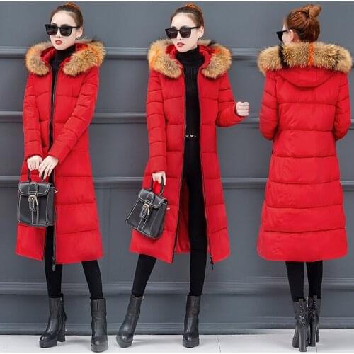 Women Down Cotton Jacket Winter New Womens Coat Color big fur collar Long Women Parkas Ladies Loose Large size Overcoat A177