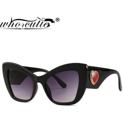 WHO CUTIE 2019 Brand Design Oversized Women Cateye Sunglasses Bold Thick Frame Female Cat Eye Sun Glasses Red Heart Style OM871