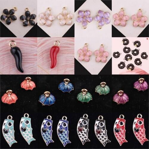 10PCs/set Flower Fish Pepper Umbrella Metal Enamel Charms For Earring Fashion Jewelry Making Charm And Pendants For Bracelet