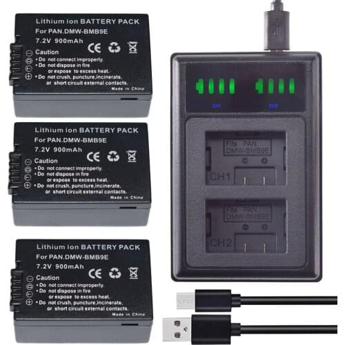 3x Battery DMW-BMB9E + LCD USB Dual Charger for PANASONIC LUMIX DMC-Z100 FZ70 FZ72 FZ150