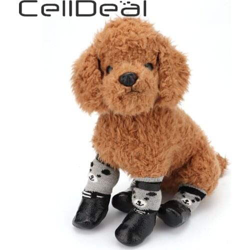 4pcs/Set Cotton Rubber Pet Dog Shoes Waterproof Non-slip Dog Rain Snow Boots Socks Footwear for Puppy Small Cats Dogs 3 Sizes