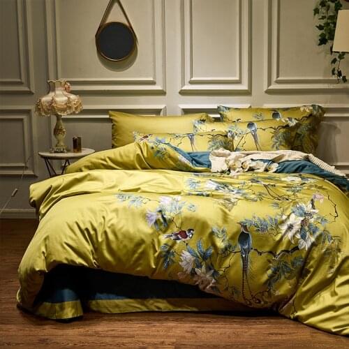 Yellow Luxury 100S Egyptian cotton digital printing Bedding sets Queen King Duvet cover Bed sheet set Pillowcases 4pcs