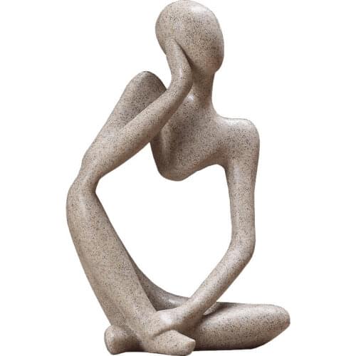 Sandstone Abstract Figure Thinker Statue Artwork Living Room Study Desk Decoration Ornaments