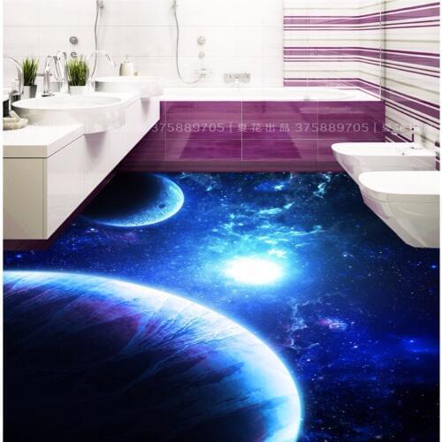 Free Shipping Blue fantasy universe 3D star floor painting corridor living room lounge KTV self-adhesive floor wallpaper