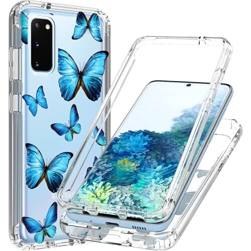 2 in 1 Clear Painted Flower Case for Samsung Galaxy S20 S 20 5G SM-G981F Hard PC Bumper + Soft TPU Phone Protective Back Cover