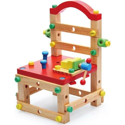 DIY Wood-assembled Block Nut Dismounting Creative Children Building-block Chair Parent-child Interactive Educational Toy Gift