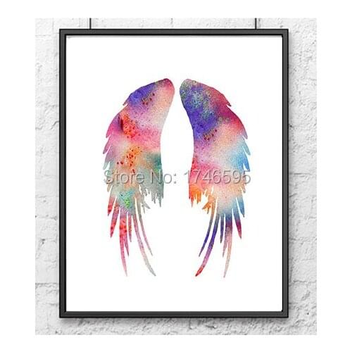 Kids children wall art decor Angel Wings Colorful Watercolor printed Painting Feather Art Abstract home decor wall art picture