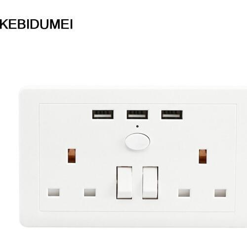 KEBIDUMEI Power Socket With USB Switch In The Wall Outlet Socket Plug 2.1A 3 USB Port UK Plug Kitchen Power Electric Outlet