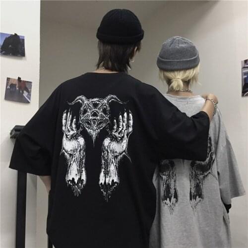 Japanese Harajuku Satan T Shirt for Men Women Ulzzang Korean Style Tshirt Streetwear Baphomet Demon Tee Tops Satanist Clothes