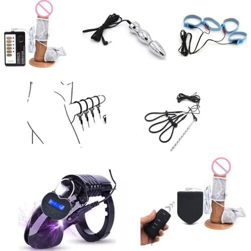 BDSM Electric Shock Sex Cock Ring Scrotum Sleeve Electro Stimulation Therapy Massager Penis Extender Male Masturbation Sex Tool