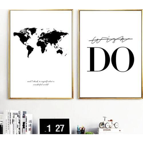 World Map Canvas Wall Art Canvas Painting Black And White Print Poster Decorative Pictures Living Room Study Room