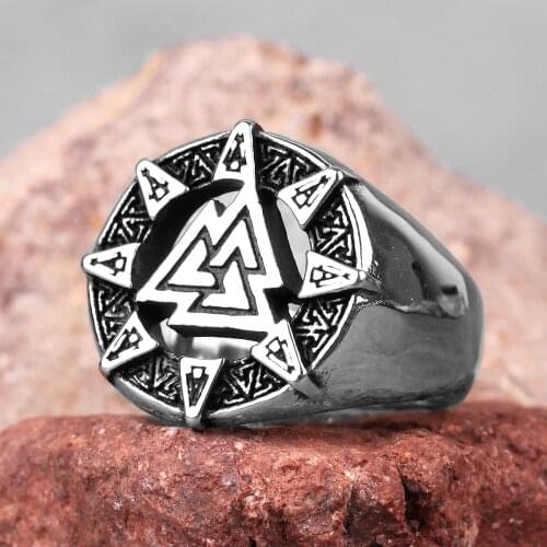Stainless Steel Men Rings Viking Odin Triangle King of The Gods Punk for Biker Male Boyfriend Jewelry Creativity Gift Wholesale
