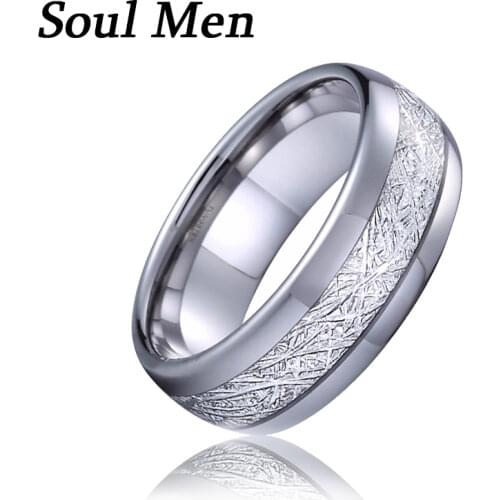 8mm Metal Tungsten Carbide Ring with Meteorite Inlay Shiny Domed Finish Simple Wedding Ring for Men Size 8 to 13