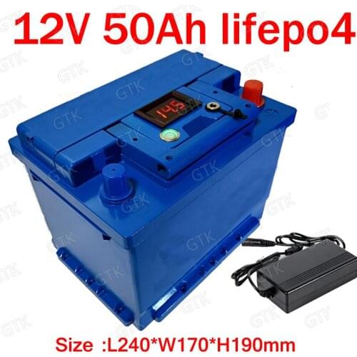 GTK lithium 12V 50AH lifepo4 battery BMS 4S 12.8V battery Deep cycle 26650 for golf cart RV speaker travel trailer +5A Charger