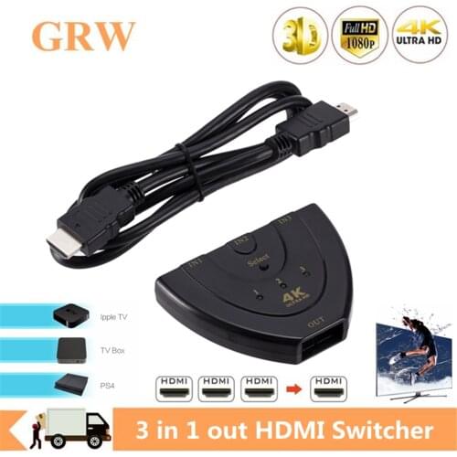 Grwibeou 4K*2K 3D 1080P Mini 3 Port HDMI Switch 1.4b 4K Switcher Splitter 1080P 3 in 1 out Port Hub for DVD HDTV Xbox PS3 PS4