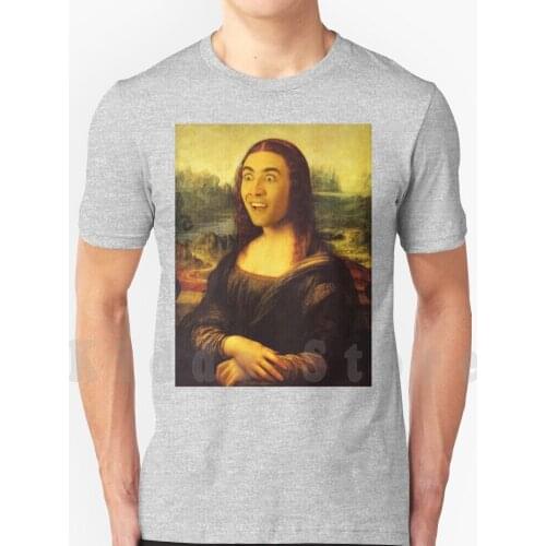 Mona Cage-Nicolas Cage , Mona Lisa , Art , Funny T Shirt Print For Men Cotton New Cool Tee Funny Mongolife Nicolas Cage