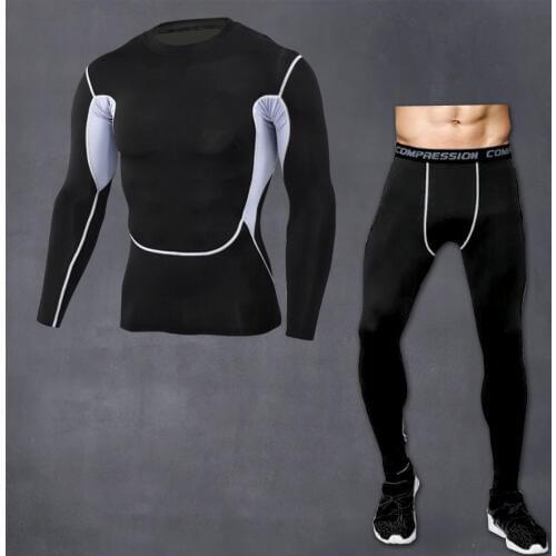 Mens Sportswear Rash guard MMA Long-sleeved Shirt Man Jogging Tracksuit suits leggings Compression Running Fitness Tights S-4XL