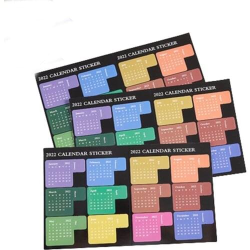 2022 Calendar Stickers Solid Color Notebook Planner Index Stickers Schedule Organizer Self-adhesive Journals Classify Labels