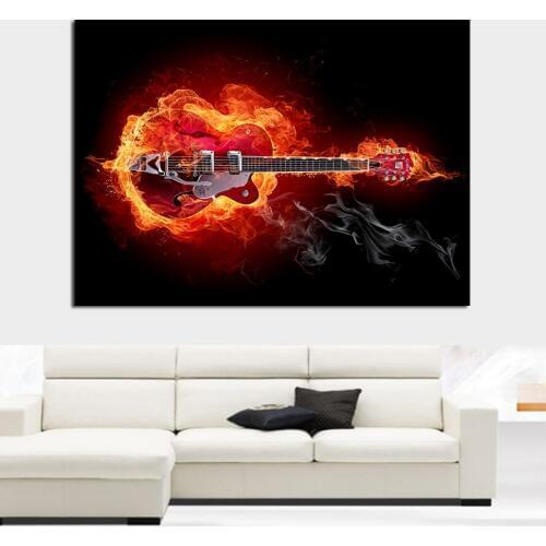 JQHYART Wall Art Abstract Picture Firing Electric Guitar The Music Home Decor Painting Canvas Art For Living Room No Frame