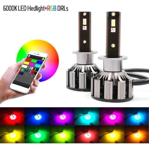 Niscarda 2Pcs H4 H1 H3 H7 H8 H11 9005 9006 80W Car LED RGB Headlight Kit Phone APP Bluetooth Control Bulb Lamp