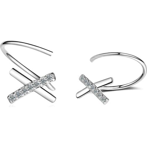 New 925 Sterling Silver Earrings Wave Rotating Curve Cross Ear Buckle For Woman Charm Silver Jewelry Gift