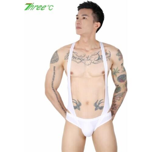 New Mens See-through Jumpsuit Ice Silk One-piece Super Sexy Open Crotch Tights Man Erotic Underwear Homosexual BDSM Sex Costume