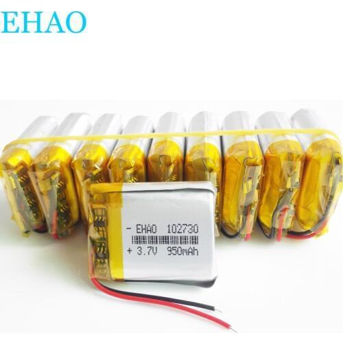 Wholesale 10 pcs EHAO 102730 3.7V 950mAh Lithium Polymer LiPo Rechargeable Battery For Mp3 GPS smart watch speaker bluetooth