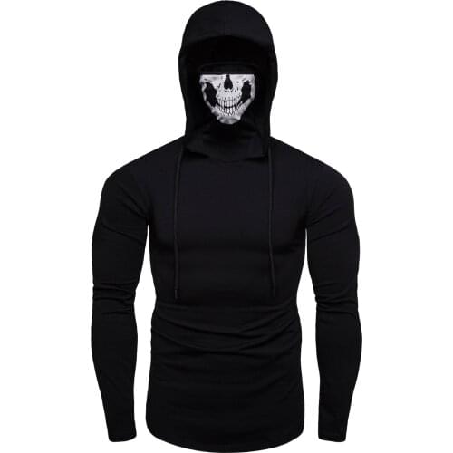 Autumn Mens Fitness Ninja Suit Hooded Long-sleeved T-shirt Face Mask Bottoming Shirt Harajuku Hoodies Japanese Streetwear Men