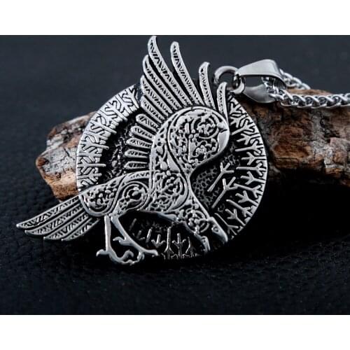 Stainless Steel Celtic Raven Necklace Jewelry Odin Rune Chain Necklace for Women Men Nordic Amulet Pendant Necklace Dropshipping