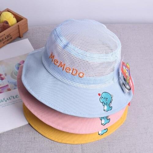 Doitbest Mesh Kids Cotton Bucket Hats Summer Panama Thin breathable Sun Cap dinosaur Baby Boys Girls Outdoor Beach Fisherman Hat