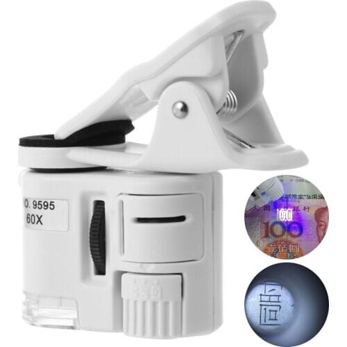 60x Mobile Camera Microscope Portable Led Jewelry Magnifying Cellphone Microscopes Lens Mini Clip With Uv Money Detection Light