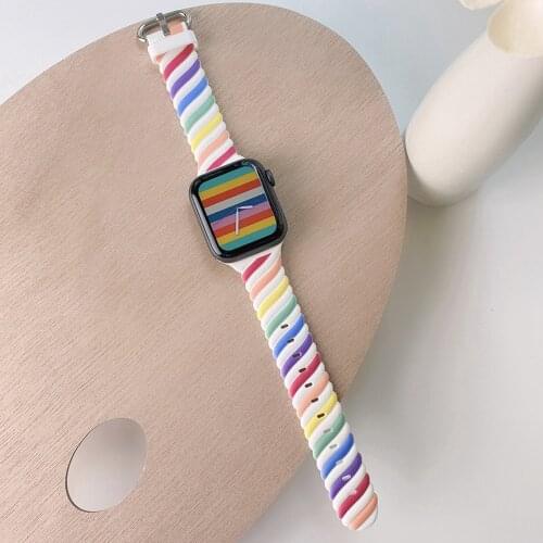 Newest Soft Silicone Strap For Apple Watch Band 44mm 42mm 40mm 38mm smart watch bracelets for iwatch 6 SE 5 4 3 2 wrist belts