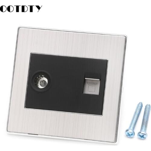 RJ45 Wall Internet Socket With TV Outlet Stainless Steel Brushed Silver Panel