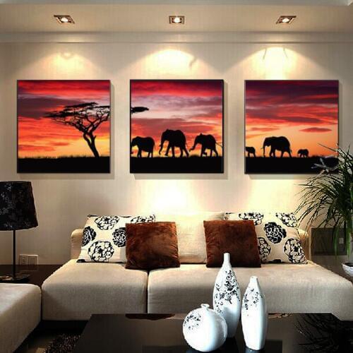 Triptych Diy Diamond Embroidery Elephant Sunset Diamond Painting Cross Stitch Rhinestone Diamond Mosaic Full Square Scenic Resin
