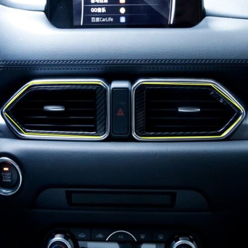 Carbon Fiber 2pcs Middle Air Condition Vent Outlet Cover Trim Frame Styling For Mazda CX-5 CX5 2017 2018 2019 Accessories