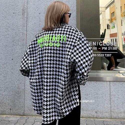 Spring 2021 Autumn Plaid POLO Collar Thin Jacket Loose Fashion Top Women Clothing Clothes Oversized Jacket Ladies Coats