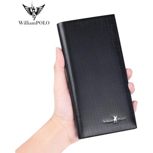 WILLIAMPOLO New high quality leather mens wallet fashion design long wallet mobile phone credit card wallet clutch bag