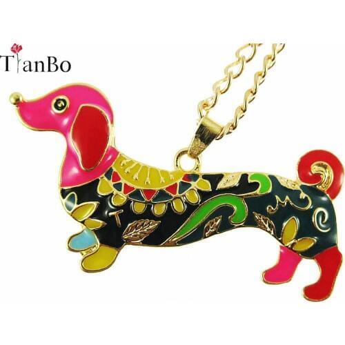 TianBo Enamel Statement Maxi Pet Dachshund Dog Choker Necklace Alloy Pendant Chain Collar 2018 New Animal Jewelry For Women Gift