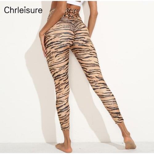 CHRLEISURE Women Leggings Fitness High Waist Cross Push Up Tiger Pattern Printed Workout Leggings Gym Sport Female Running Pants