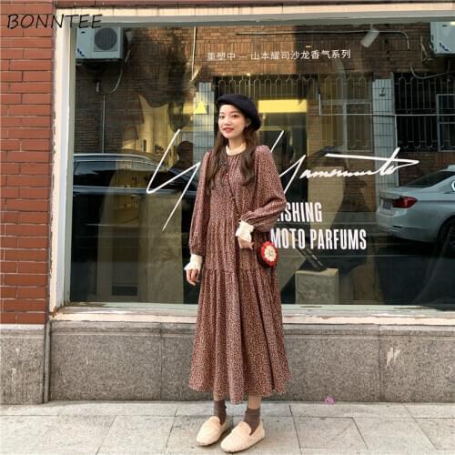 Dresses Women Round Neck Female Print Mujer De Moda Loose Cozy Ulzzang Lace Students Spring All-match Streetwear Simple Vinatge