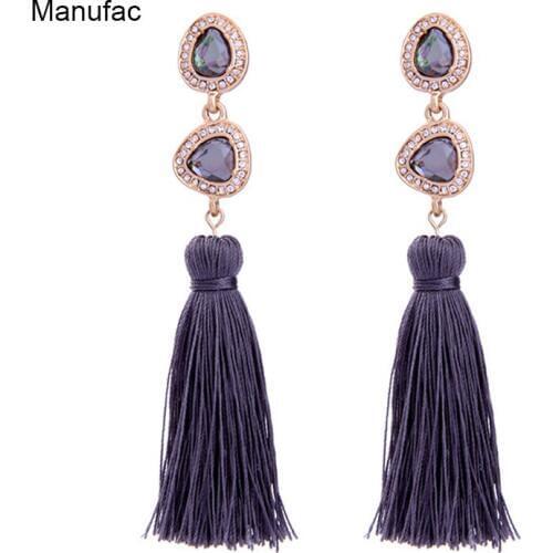 Women Tassel Earrings Handmade Rhinestone Dangle Earrings Bohemian Fringed Long Drop Dangle Earrings