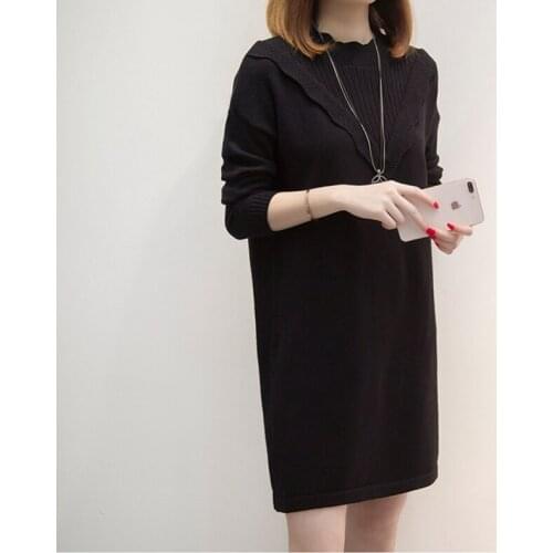 Plus Size Womens Sweater 2020 Loose Korean Knitted Thin Age-Reducing Dress Straight Hedging Mid-length Dress A545