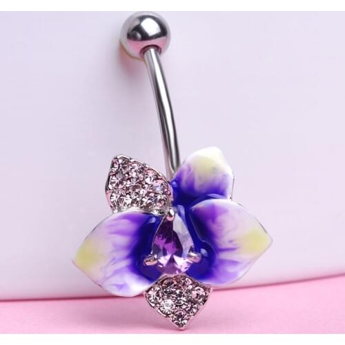 Very Good Quality Flowers Women Sexy Body Jewelry Luxury Color Enamel Flower body Piercings Womens Navel Rings Accessory