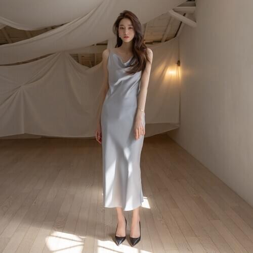 New arrival fashion party Spaghetti Strap sexy dress women elegant vintage v-neck temperament elegant basic long pencil dress