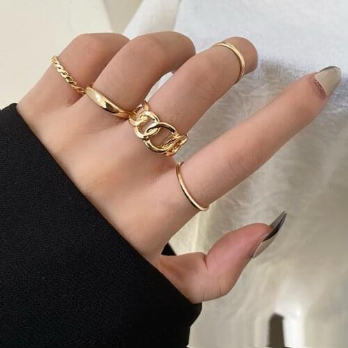 Gold Color Round Hollow Geometric Rings Set For Women Fashion Cross Twist Open Ring Joint Ring Female Jewelry Accessories