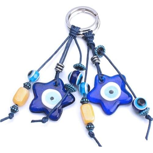 1pc Turkey evil eye keychain keyring Red chili sea star evileye glass pendant 8mm beads for key evil eye keychain jewelry