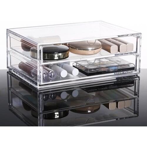 2018 NEW Cosmetic Organizer 2-layer Drawers Desk Jewelry Organizer Acrylic Lipstick Makeup Organizer Arrangement Storage Box