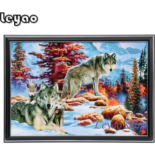 Wolves in the winter forest 5d diy Diamond Painting Sticker posters Full square Diamond Embroidery Handmade Dot Inlay painting